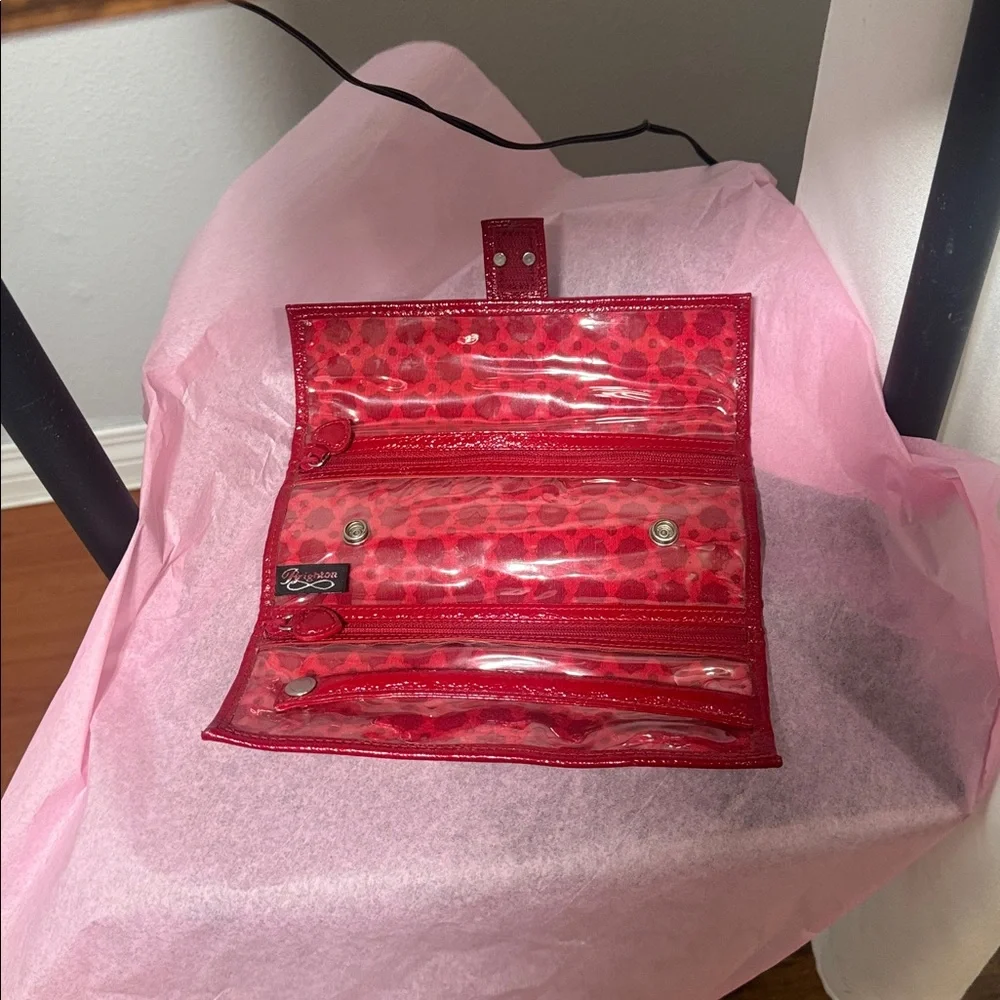 Brighton Tri-Fold Cosmetic Case Glossy Red Multi Compartment Organizer
